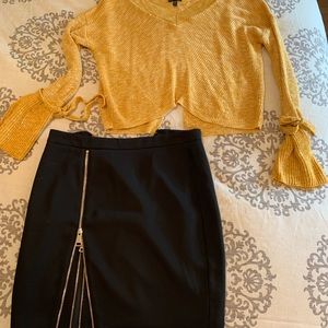 Sexy bebe black skirt with zip slit and sweater